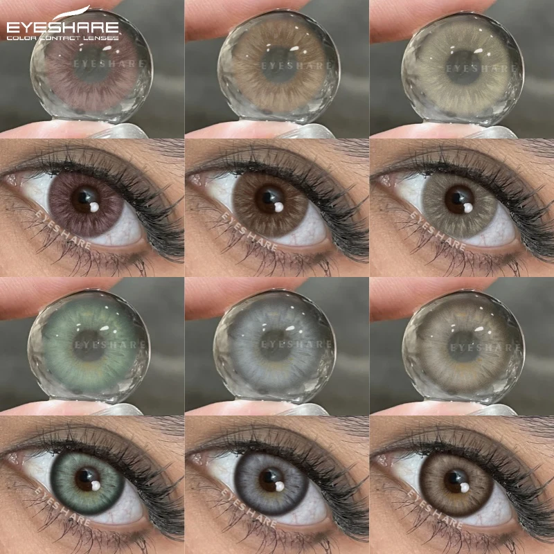 Lentes de contacto coloridas EYESHARE, 1 par para ojos, lentes de belleza a la moda, lentes marrones, lentes de contacto grises para ojos, pupilentes verdes anuales