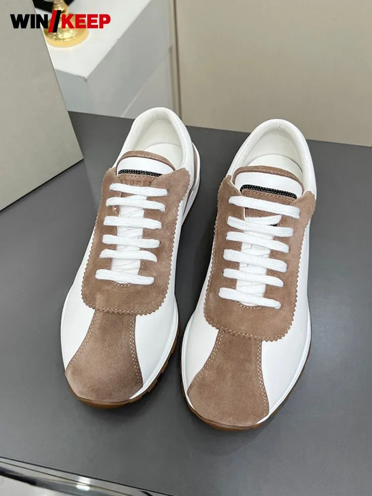New Women Genuine Leather Outdoor Running Shoes Low Cut Lace Up Mixed Colors Comfortable Jogging Sneakers Sports Trainers Shoes