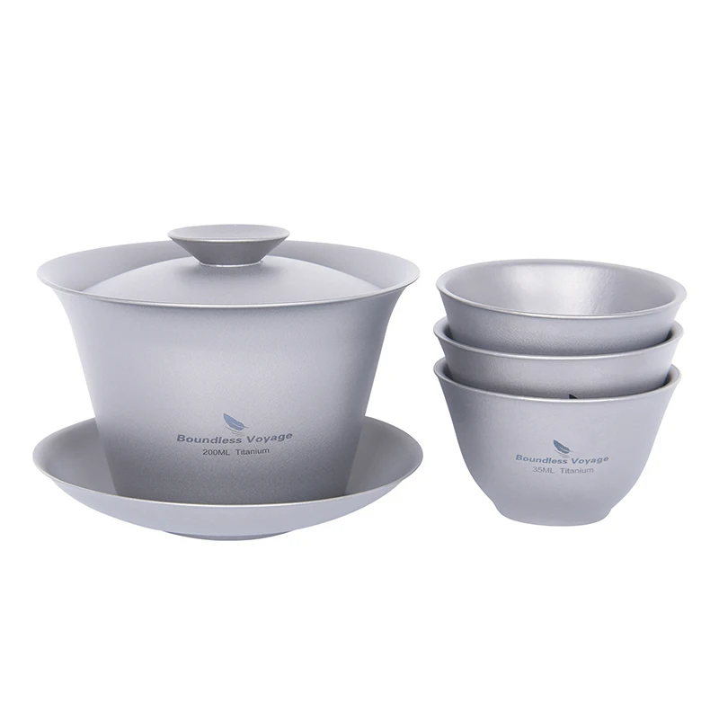 Boundless Voyage Titanium Gaiwan Kung Fu Tea Set Saucer Double Walled Anti-scalding Portable Chinese Traditional Teacup Tureen