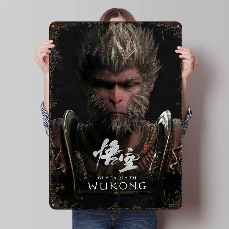 Wukong Black Myth Game Blechposter – Individuelle Wandkunst, Vintage Metallschilder, Retro-Blechplakette für Schlafzimmerdekoration und Gaming-Zimmer