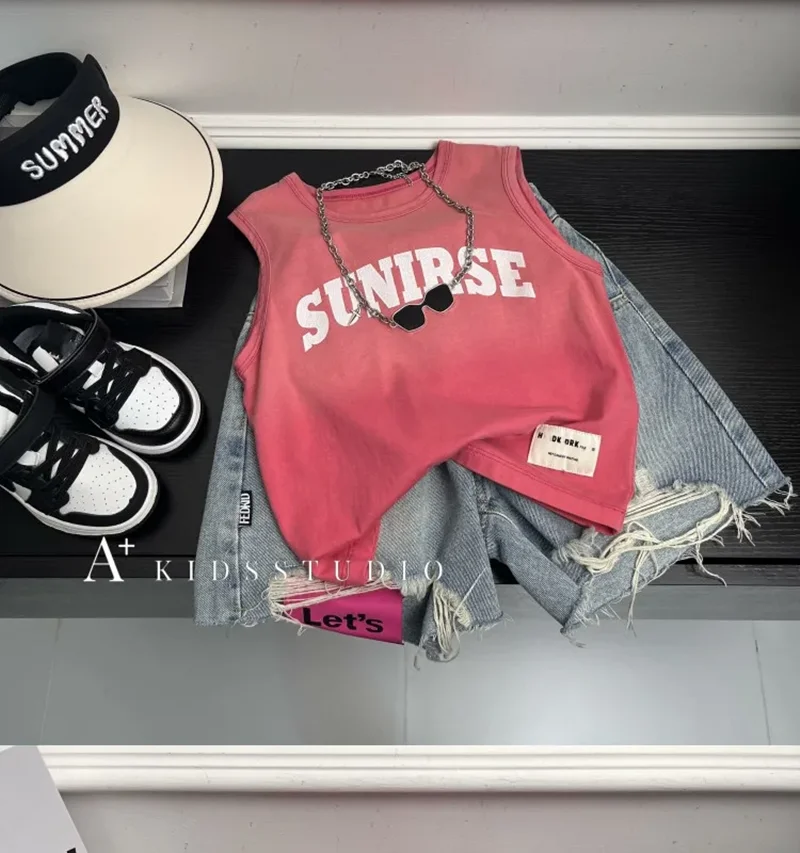 

Kids Boys' Summer Set 2026 New Style Children's Korean Loose Sleeveless Tank Top+Shorts Fashion Casual Two piece Set Trendy