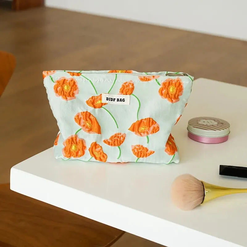 Bolsa de cosméticos de gran capacidad para mujer, bolsa de almacenamiento de herramientas de maquillaje, bolso de mano de lona para viaje, amarillo y cálido