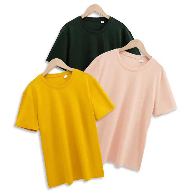 High Count Double Sided Liquid Ammonia Mercerized Cotton Men T Shirt Pima Cotton High End Round Neck White Short Sleeve