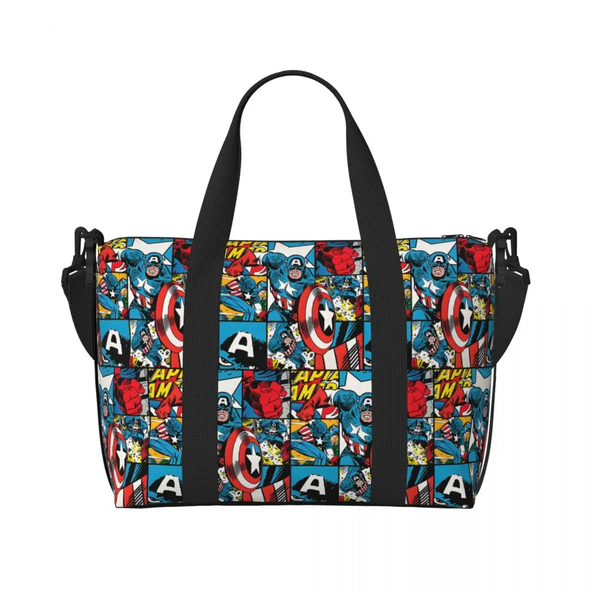 

Изготовленная на заказ сумка-тоут Капитан Америка, женская большая вместительная сумка супергероя, пляжная спортивная сумка на плечо, дорожная сумка