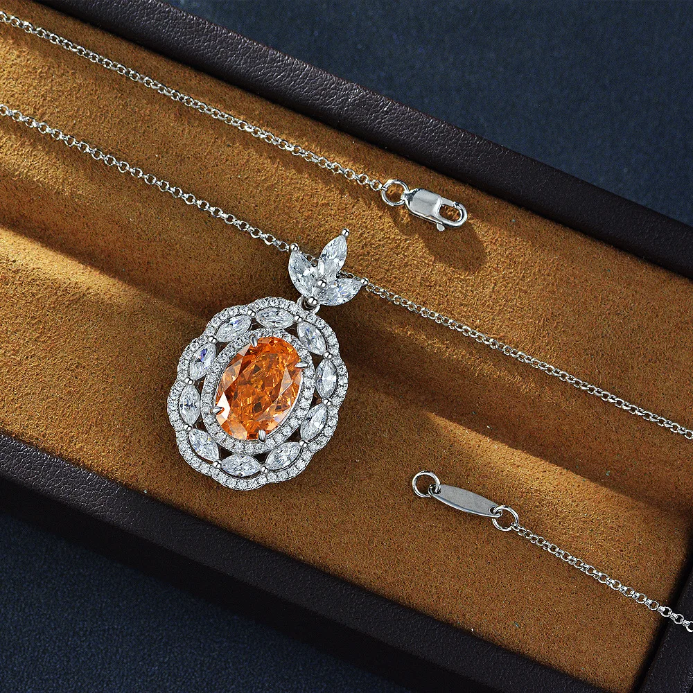 جديد غروب الشمس البيض البرتقالي على شكل 9*13 قطع زهرة الجليد 4-قيراط ضوء قلادة فاخرة 40 + 5 سنتيمتر قلادة للنساء