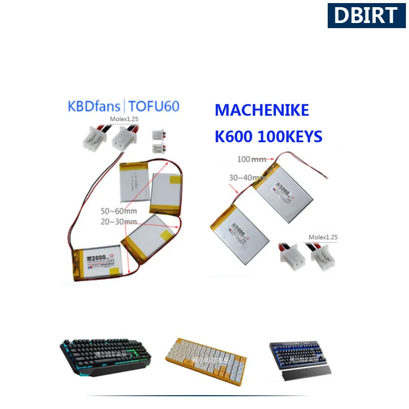 Original substitui a bateria do teclado para farad 69/tu40/melgeek gh60/lot 60 ble/tofu60 placa chave batterie akku