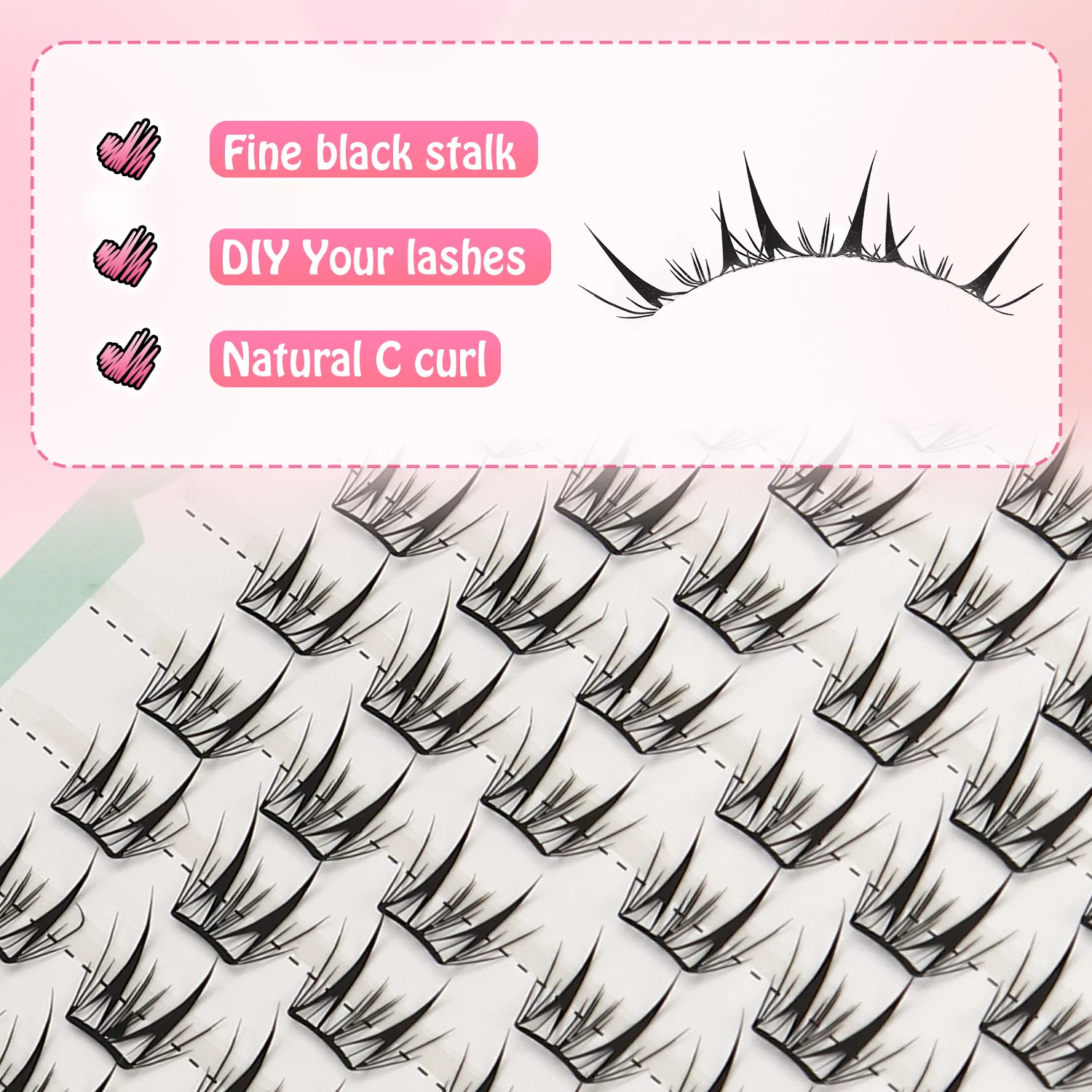 60 Clusters of Natural Deer Eyelashes, DIY Self-Grafting Eyelashes, Make Eyes Look Bigger, Cute and Lively, Natural Curling, Realistic and Easy-To-Use for Beginners, Suitable for Cosplay, Daily Makeup