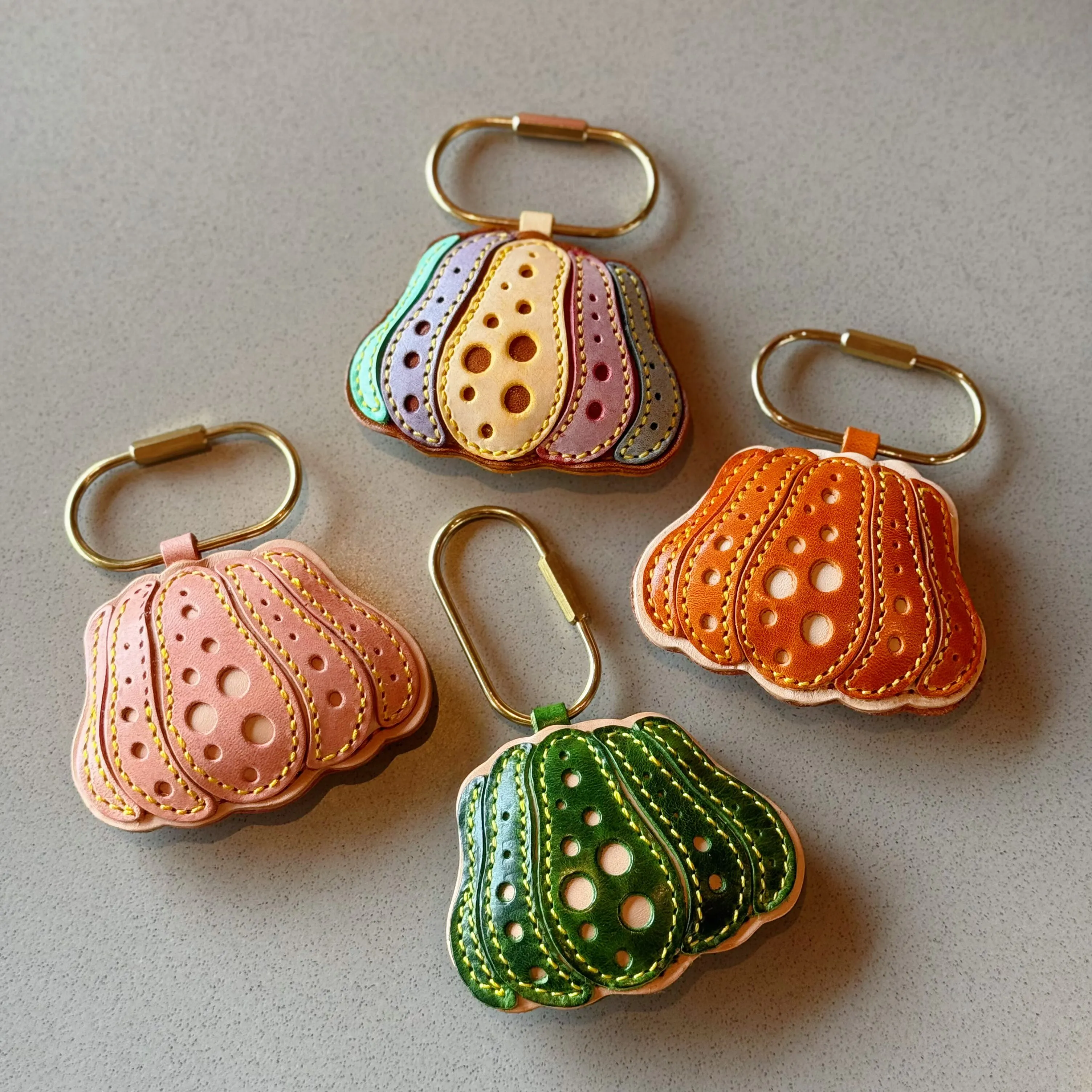 Plant Theme Pumpkin Cowhide Bag Charm Keyring Pendant Phone Case Hanging Ornament School Bag Keychain Decor Accessories