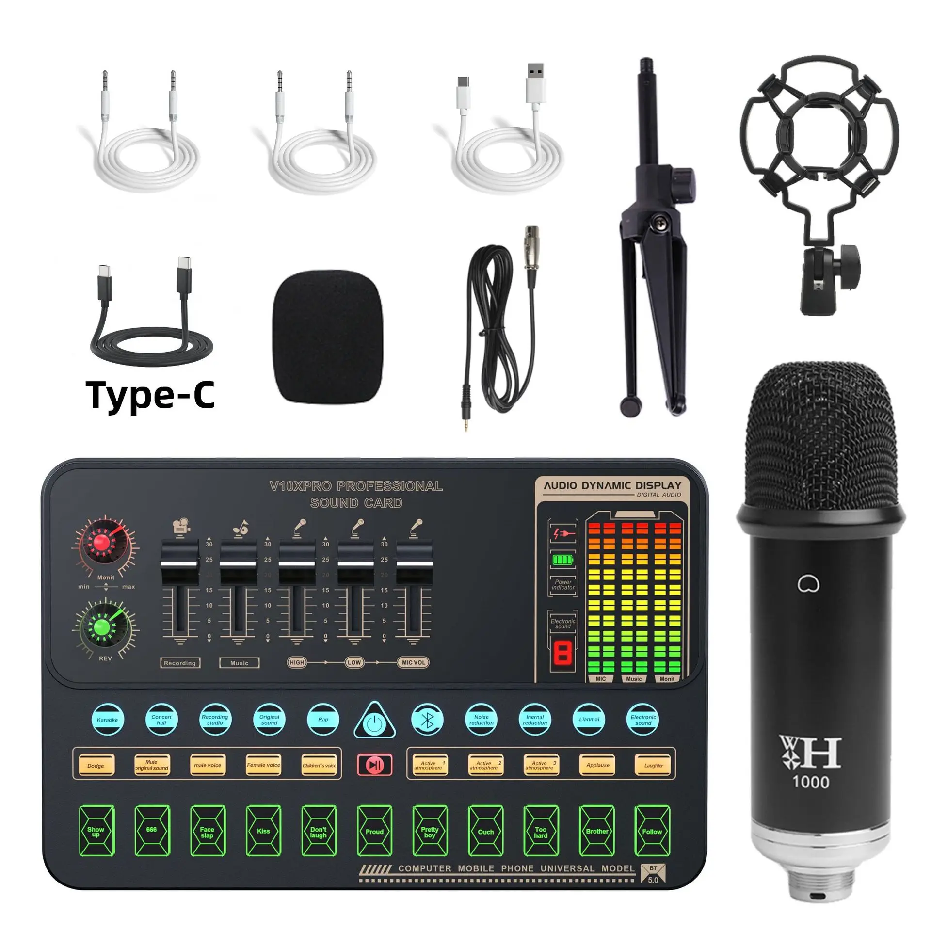 

V10xPro Live Sound Card Set WXH1000 Microphone For Mobile Computer Karaoke Full Set Equipment Voice Mixer V10xPro Soundcard Set