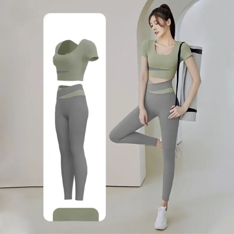 Yoga Set with Built-in Padded Crop Top and High Waist Leggings for Women, Shark Outfits, Gym Leggings