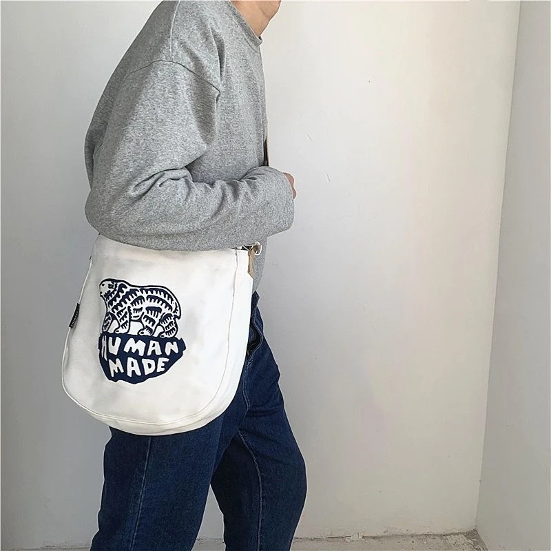 2026 HUMANMADE Men & Women Canvas Tote Bag, Salt Style Shoulder Bag, Casual Couple Crossbody Bag for Daily Use