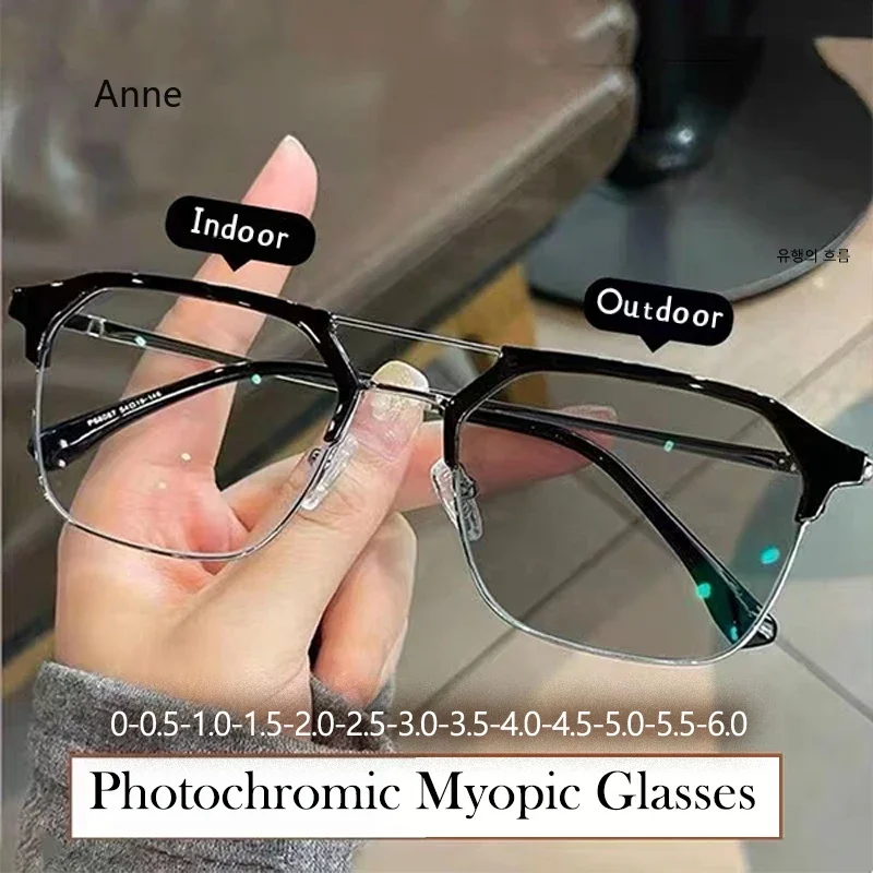 Outdoor Color Changing Photochromic Myopic Glasses Classic Minus Diopter Glasses for Men Women Square Short Sighted Eyewear