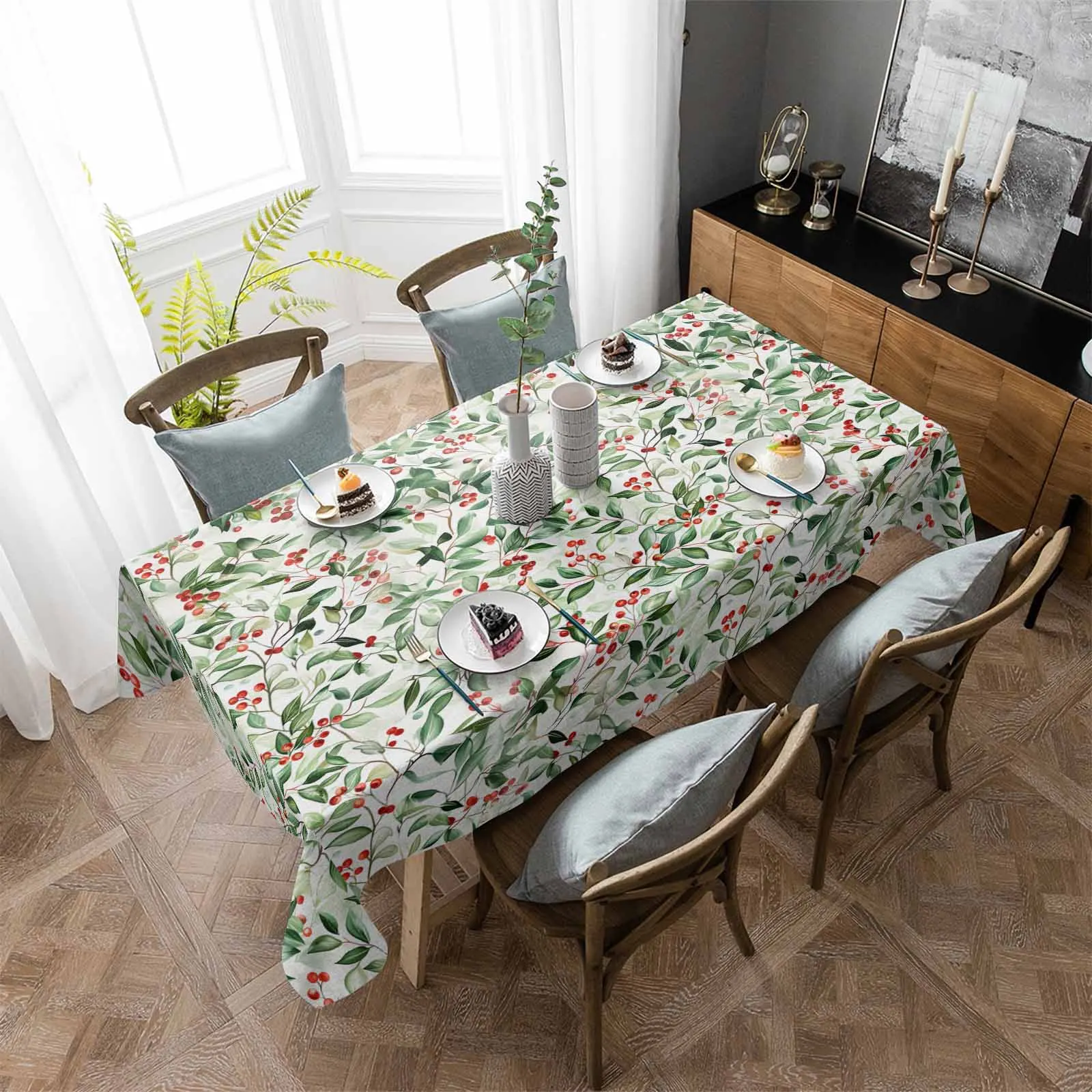 Plant Berry Watercolor Tablecloth Waterproof Dining Table Rectangular Round Table Cover Home Kitchen Decoration