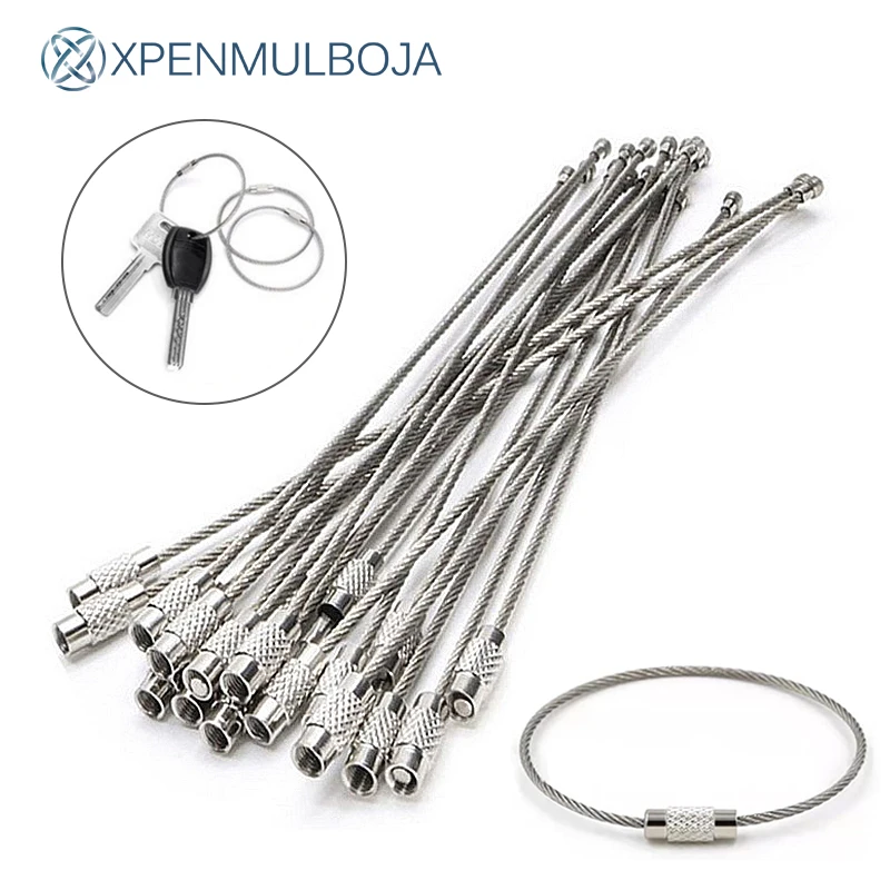 5/10Pcs EDC Keychain Tag Rope Stainless Steel Wire Cable Bags Loop Screw Lock Gadget Key Chains Hanging Rings Camping DIY Tools