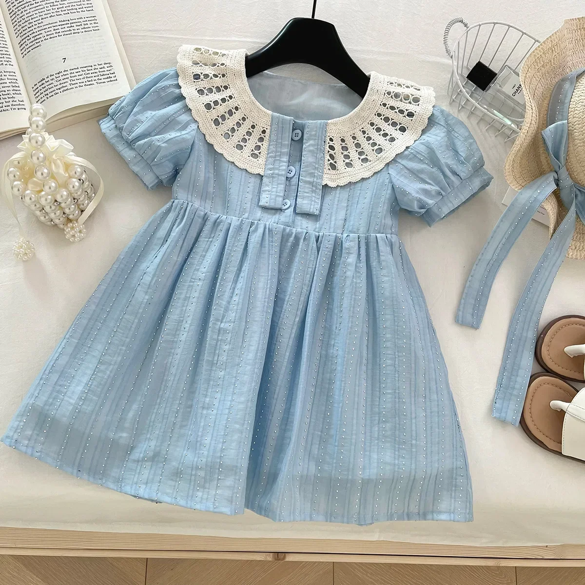 

Girls Skirt 2025 Summer New Childrens Clothing Girls Baby Fashion Doll Collar Short-sleeved Princess Dress Casual Simple Daily