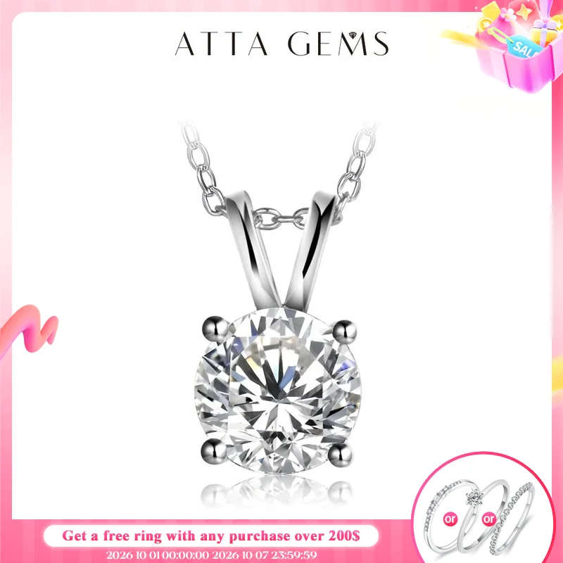 ATTAGEMS 2Carat 8.0mm Real Moissanite Pendant Necklace For Women 100% 925 Sterling Silver Wedding Party Bridal Fine Jewelry