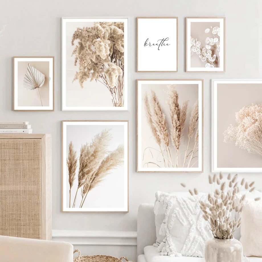 Póster nórdico de hierba y flores para decoración del hogar, cuadro sobre lienzo para pared, imagen bohemia nórdica, impresión minimalista para diseño de sala de estar