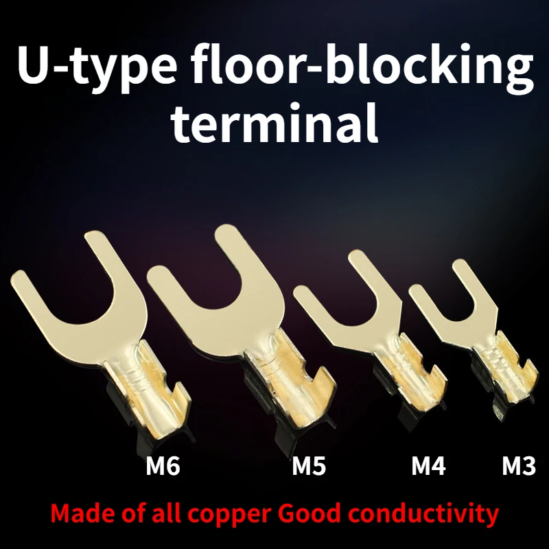 100Pcs U-Shaped Brass Cable Lug Fork Terminal M3 M4 M5 M6 Pressed Bare Terminalctric Butt Docking Connector 3.2/4.2/5.2/6.2MM