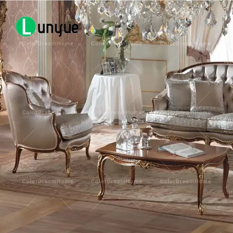 European Luxury Retro Living Room Sofa Set Handmade Solid Wood Frame High Quality Fabric Furniture Comfortable Home Decor
