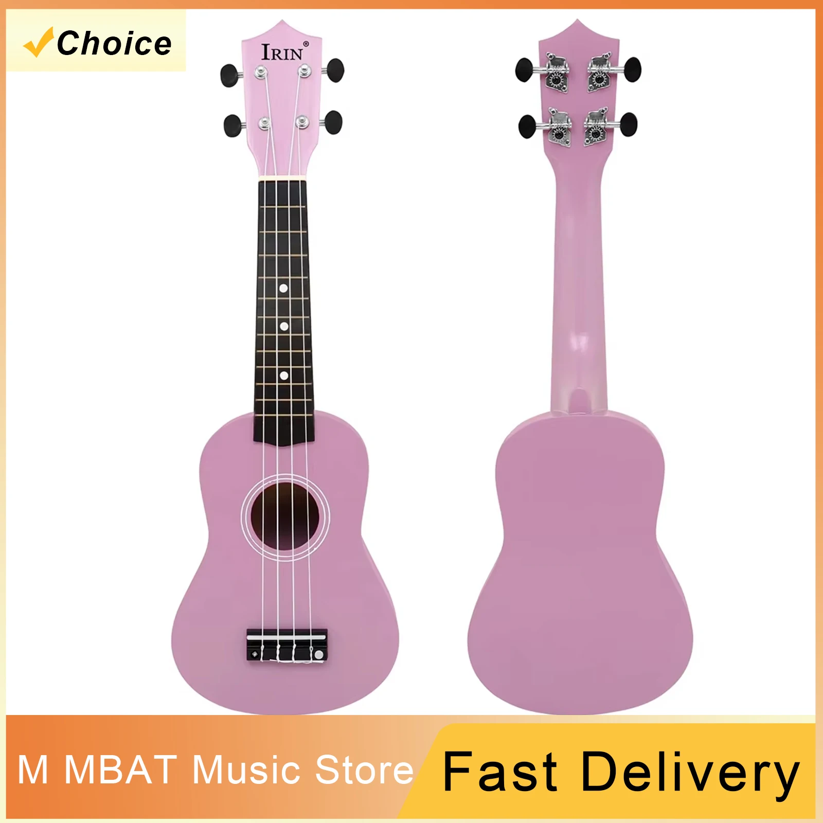 Rosa Ukulele 21 Zoll Anfänger-Ukulele aus Lindenholz Mini-Gitarre 4 Saiten Ukulele Gitarre zum Plektrumspielen Musikinstrument