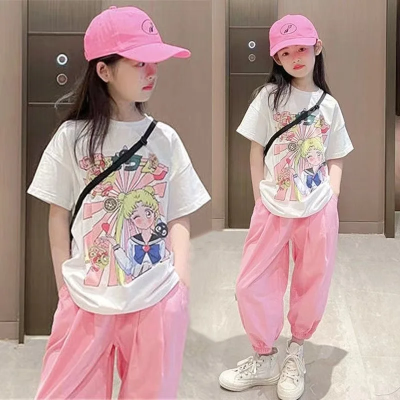 

Girls Summer Clothing Suit Children Short-Sleeved Shirt Pants 2Pcs Sets Baby Loungewear Fashion Letter Outfits New 2024