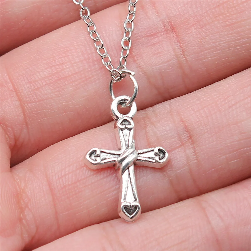 Drop Shipping Antique Silver Color 21x15mm Cross Necklaces Short Chain Choker Necklaces