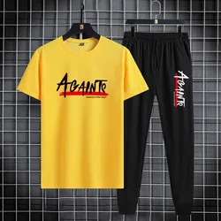 2023 Spring/Summer Two Piece Slim Fit Short Sleeve Long Pants Set Youth Sports Set Casual Fashion Minimalist