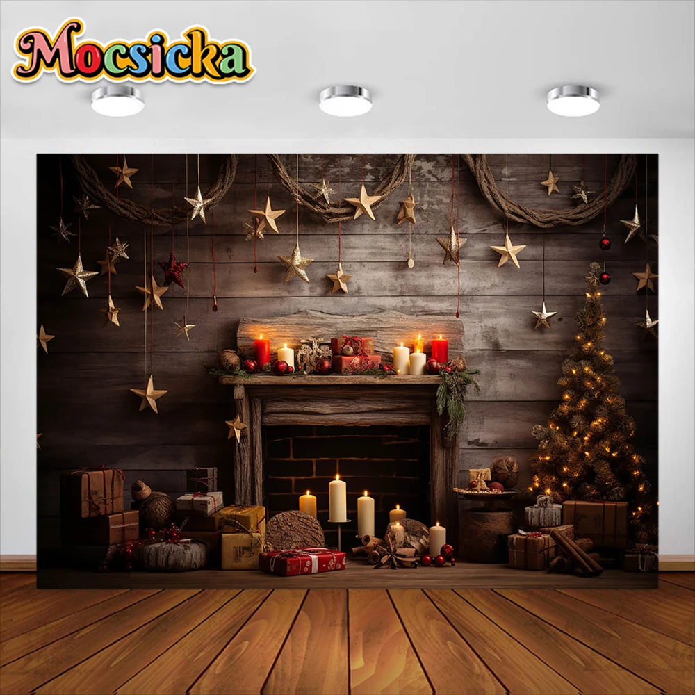 

Christmas Tree Gift Photocall Backdrop Winter Window Fireplace Family Photography Backgrounds Decoration For Photo Studio