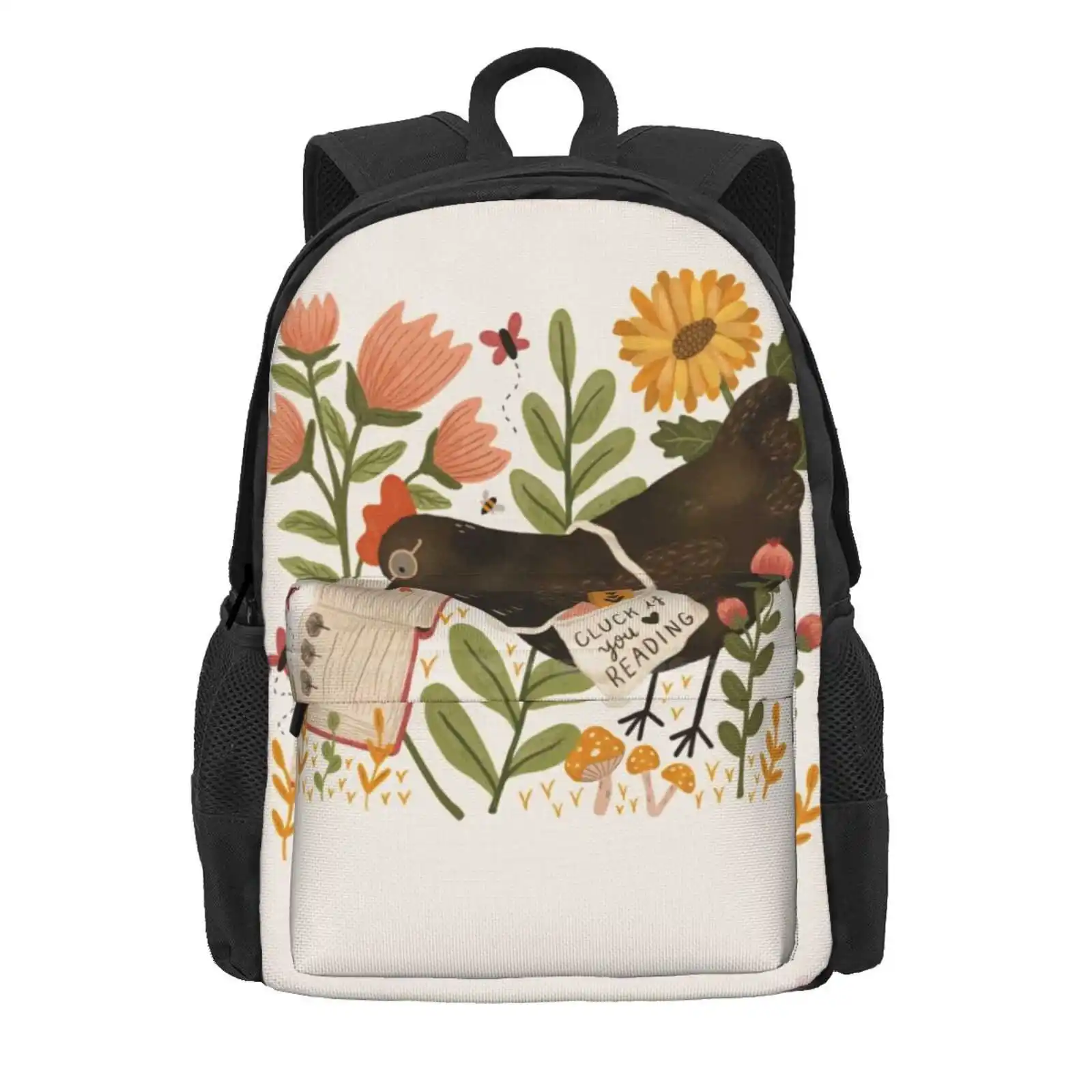 Chicken Reading A Book Hot Sale Schoolbag Backpack Fashion Bags Reading Books Book Lover Bookworm Bibliophile Chicken Animals