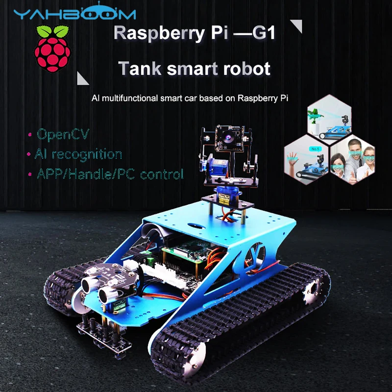 

Raspberry Pi 4B/3B + Smart Tank Robot Car Kit DIY Программируемый образовательный совместимый Arduino с подростками и взрослыми Электронный набор AI