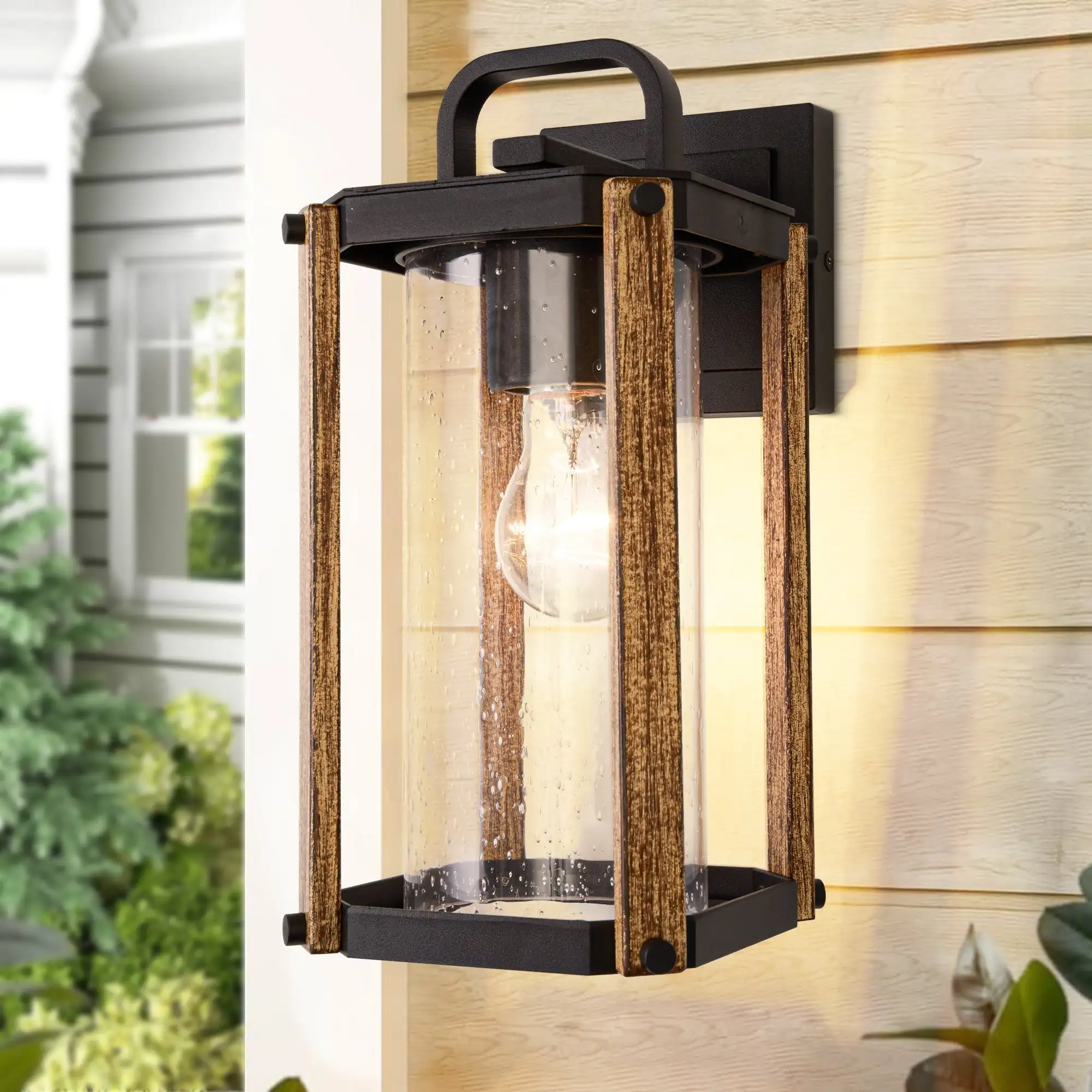 

Outdoor Wall Mount Light Fixture, Black Outside Porch Sconce Lighting with Matte Black Finish & Glass Shade for House Patio