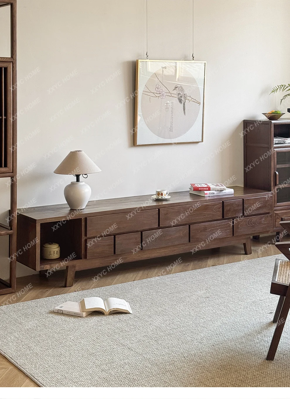 

Solid wood TV cabinet living room home storage locker integrated