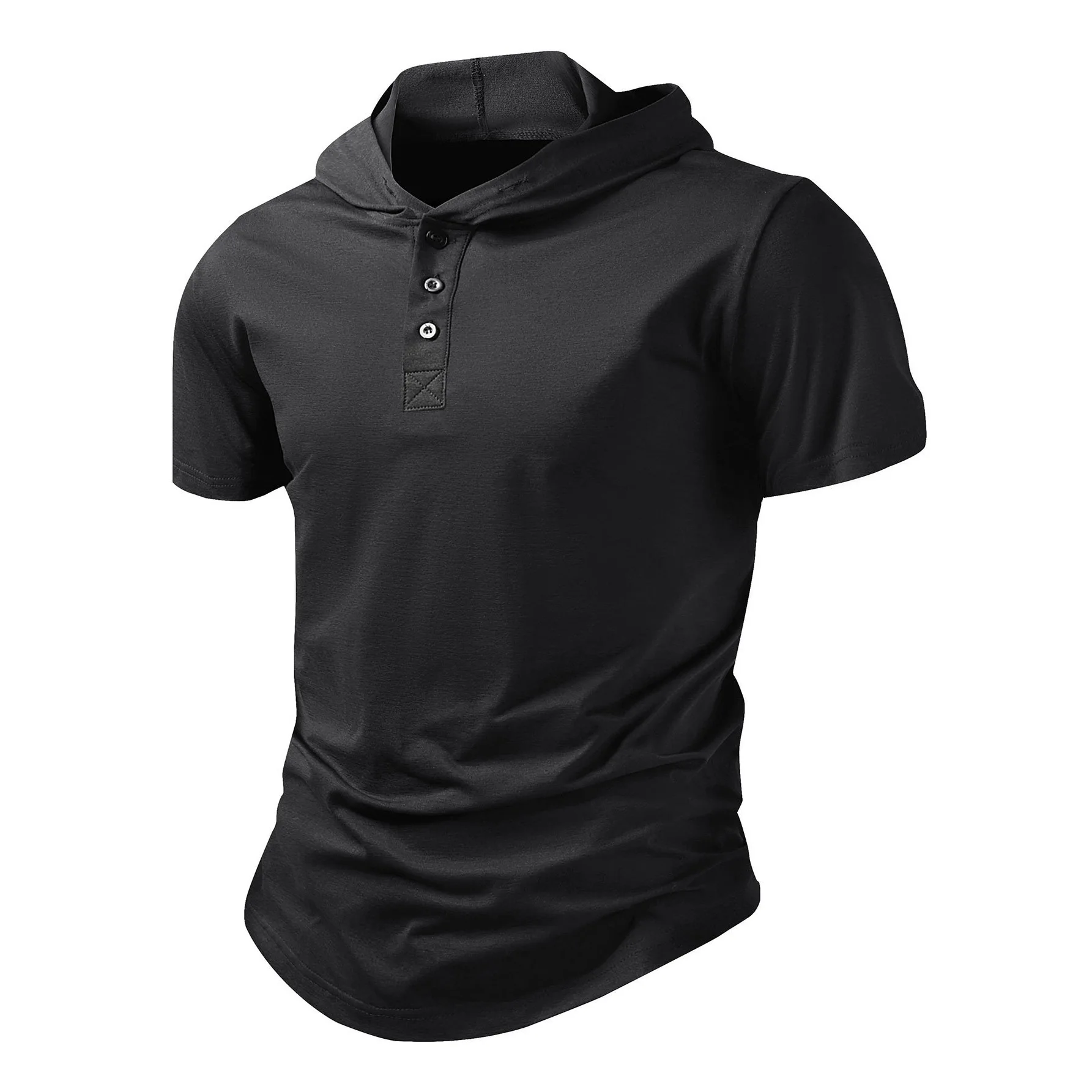 Leisure Sports Fitness Men's Short-sleeved T-shirt European and American Men's Hoodie Top Foreign
