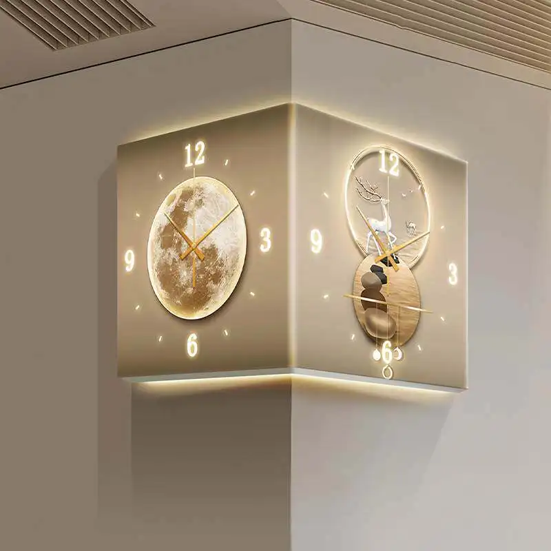 

Modern Double Sided Corner Wall Clock Decoration LED Clock Mural Lamp Restaurant Background Wall Digital Wall Clock Home Decor