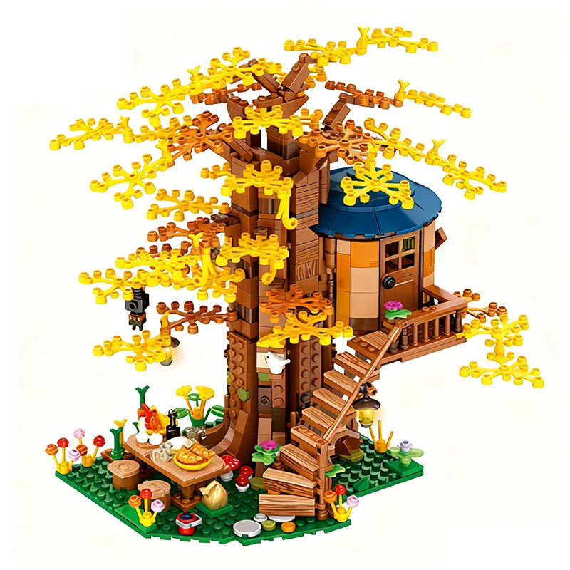 1106 個秋のツリーハウス 3 色の葉ビルディングブロック私の世界村建築レンガのおもちゃ子供のため