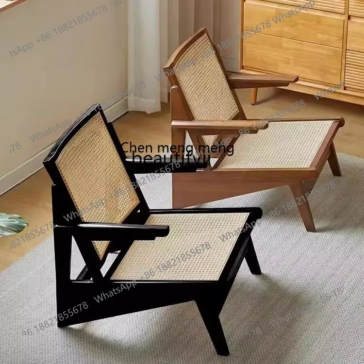 E153 Solid Wood Single Sofa Retro Balcony Chair Vintage Backrest Armrest Kangaroo Chair Nap Leisure Lazy Recliner