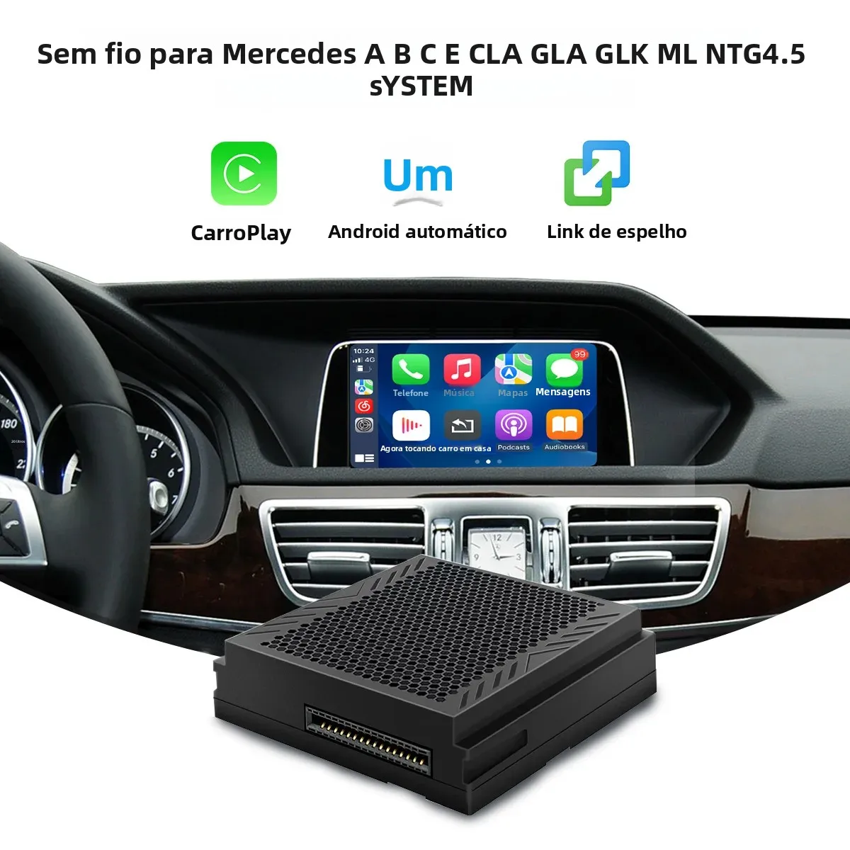 Carplay sem fio para Mercedes Benz A B C E CLA GLA GLK ML Sprinter NTG4.5 Becker Android Airplay com navegação e suporte para câmera