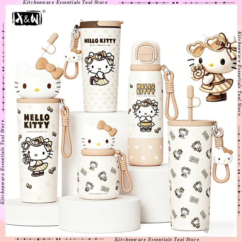 X&W Hello Kitty Insulated Water Bottle 316 Stainless Steel Vacuum Insulated Mug Portable Leakproof Thermal Cup for Friends