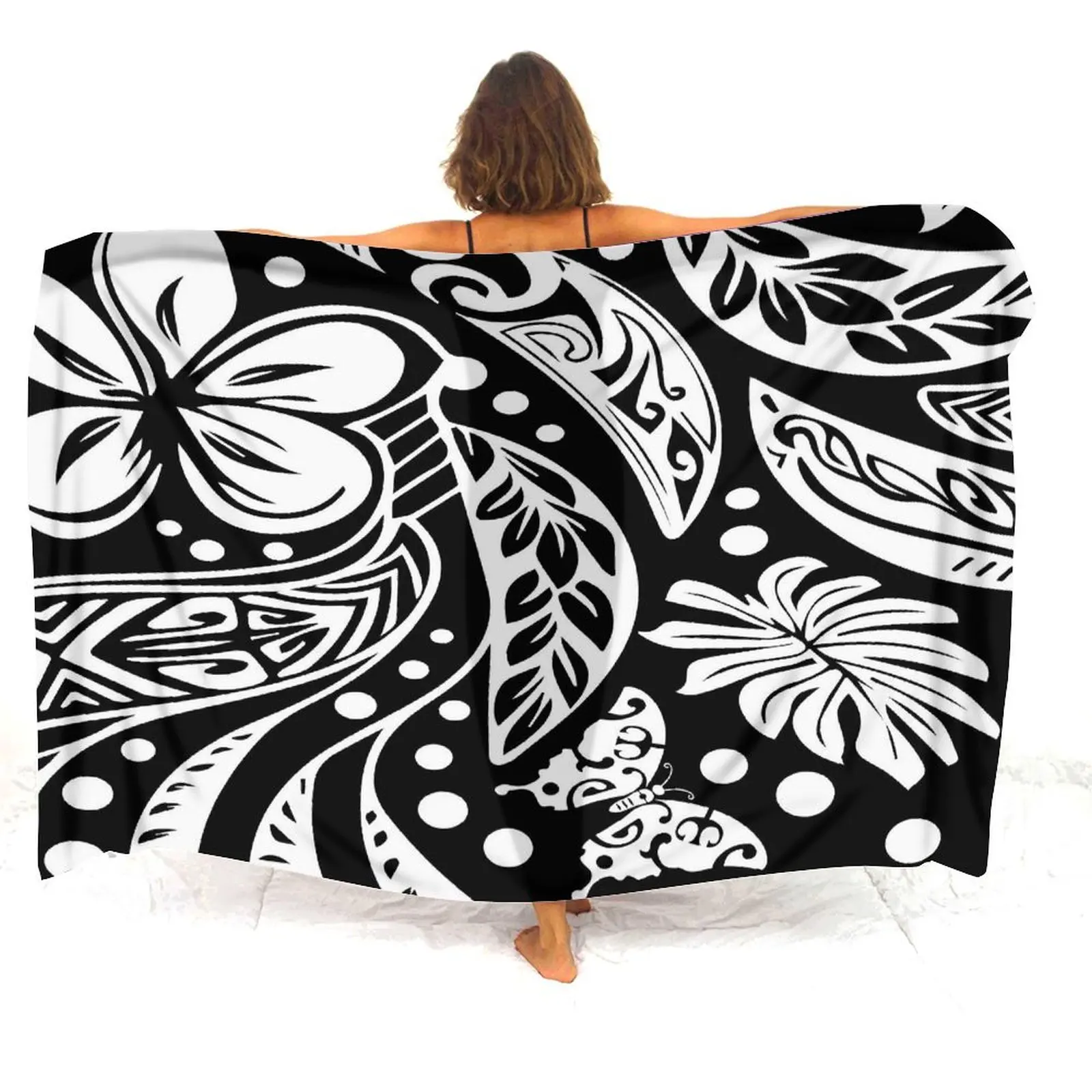 2024 New Polynesian Ladies Sarong Custom Samoan Retro Pattern Art Shawl One Piece Soft Elegant Coat