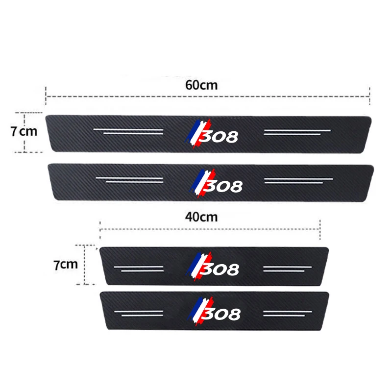 Car Interior for Peugeot 308 Logo Carbon Fiber Door Threshold Sill Scuff Plate Decals Tape Strip Protector Stickers Pedal Guards