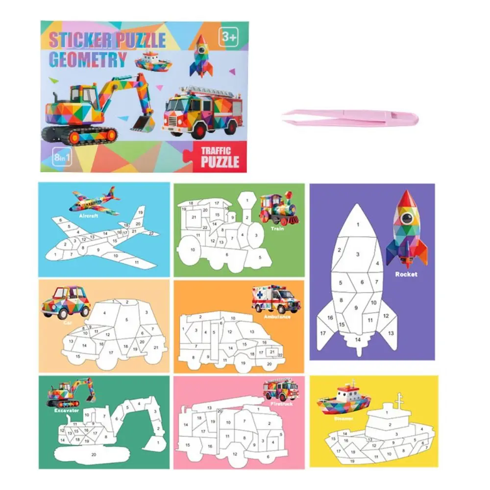 

Paper 3D Geometric Sticker Books Educational Handmade DIY Paste Material Kit Cute Cartoon Animals Sticker Book Toddlers