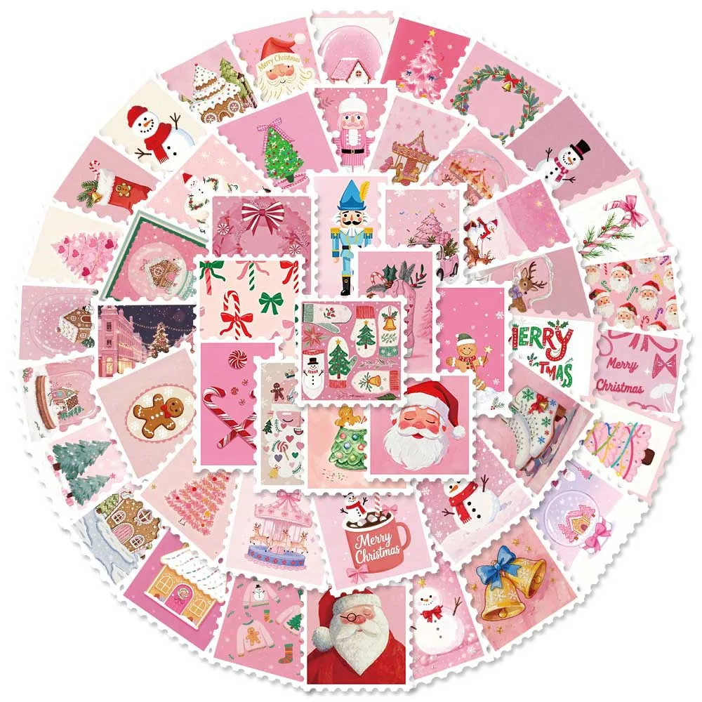 

50PCS Pink Christmas Stamp Graffiti Sticker DIY Cartoon Phone Case Water Cup Skateboard Notebook Children's Toys Gifts Sticker