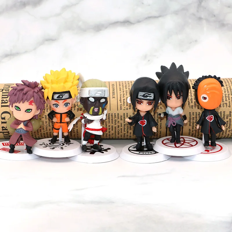 NARUTO 6 Pcs/Lot 2 Style 7-9cm Figure Sasuke Killer Bee Tobi Gaara Kakashi Character Stands With Exclusive Base Wholesale Dolls