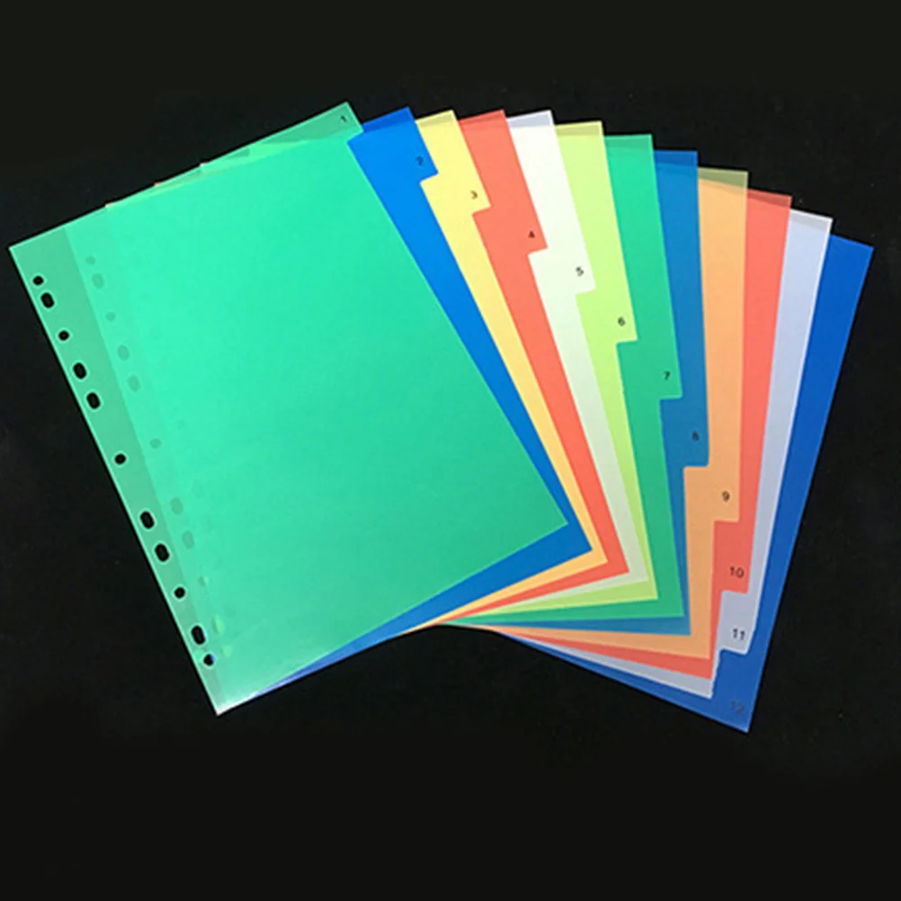 

40pcs A4 Colorful Classified Index Pages Plastic Tab Dividers Color Printed Number For Document Organization Binder Insertable
