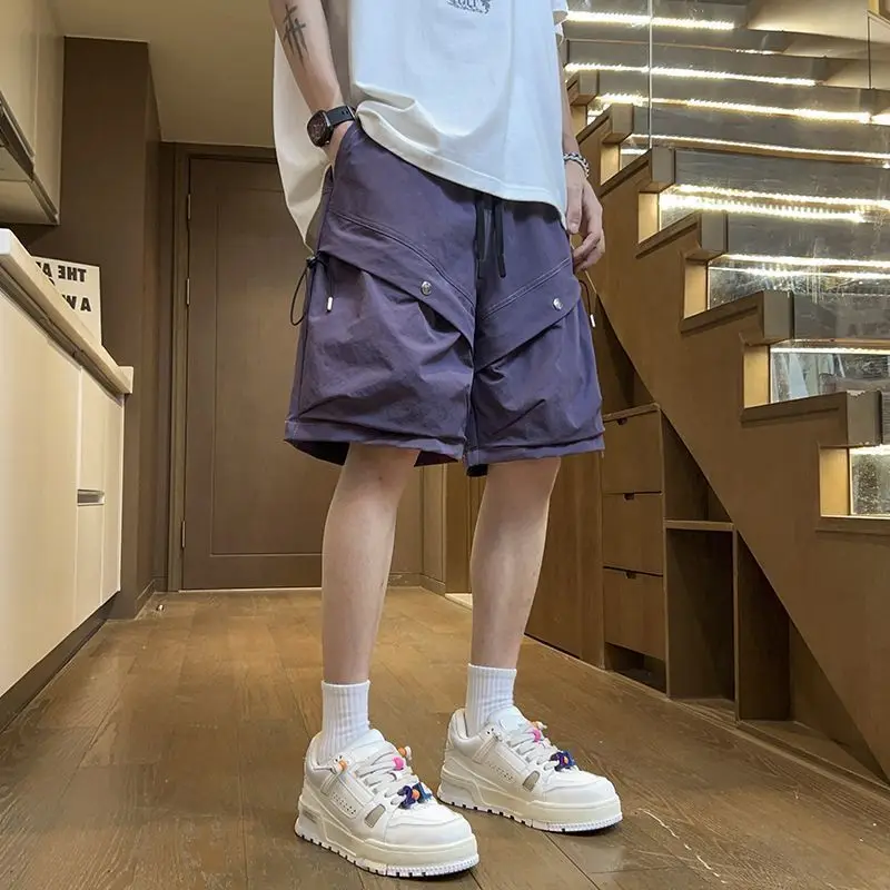 Outdoor Summer High Street Youth Trend Splicing Half Pants Overalls Quick-Drying Men's Zipper Pocket Baggy Hiking Jogger Shorts
