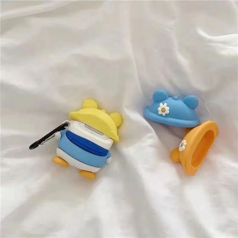 Silicone casos capa para Airpods Pro, design bonito do pato, desenhos animados 3D, 3 chapéu colorido, 3
