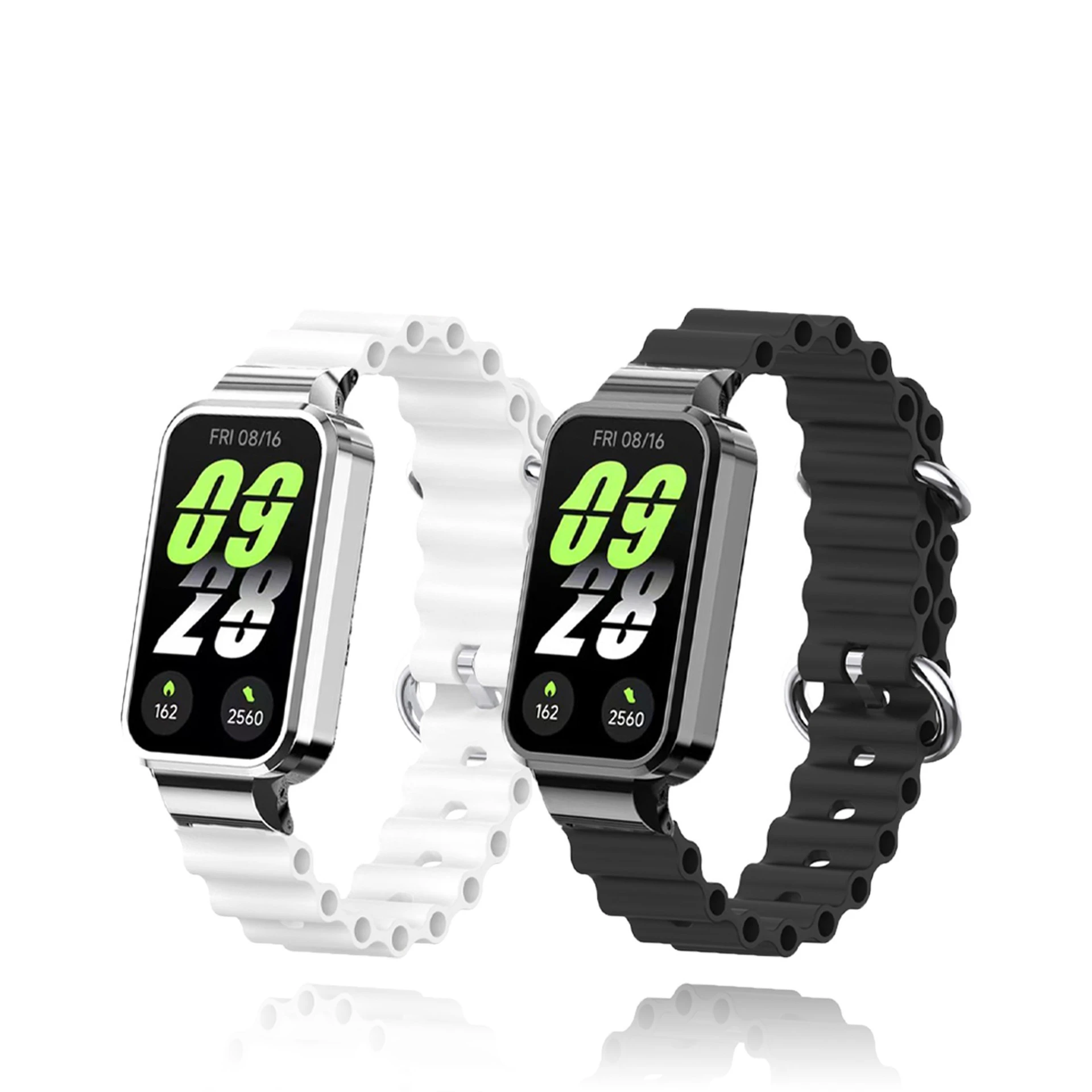 2in1 Wavy Silicone Strap+Rose Gold Case Suit for Redmi Band3 and Miband9 Active Metal Protective Cover and Silicone Strap