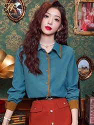 H Han Queen New 2024 Women Clothes Shirts And Blouses Vintage Work Casual Tops Elegant Blouse Vintage Loose Long Sleeve Blusas