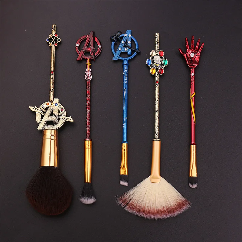 5pcs/set Marvel Makeup Brush Set Cool Tools Avengers Logo Iron Man Gloves Makeup Brush Gifts