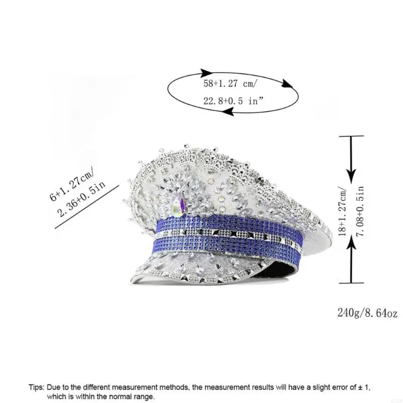 Cappello da capitano in cristallo gioiello 270D Cappello da sposa Cappello da marinaio per addio nubilato Copricapo Copricapo